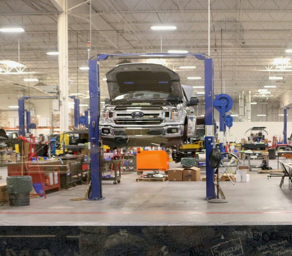 black car in a garage